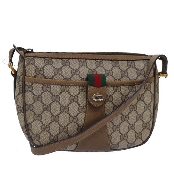 GUCCI GG Supreme Web Sherry Line Shoulder Bag PVC Beige Gold Auth yk14355 - Picture 1 of 16